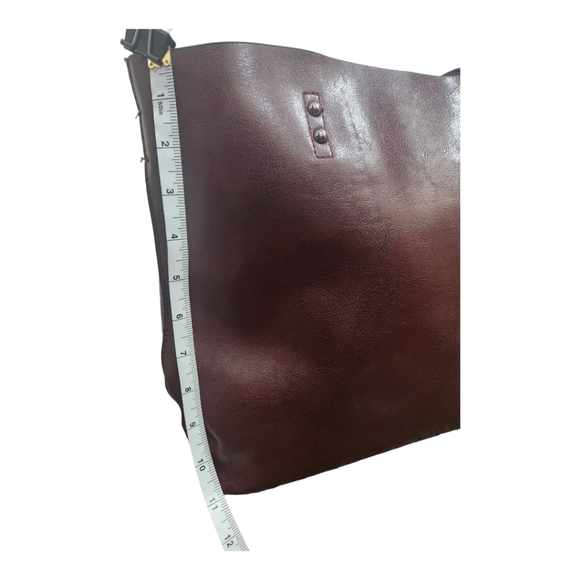 Leather Tote Bag, Solid Color (Maroon/Brown, Wine/Brown) NWOT - Picture 5 of 7